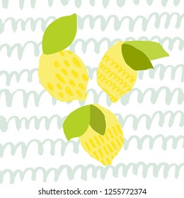 Cute card design with lemon fruits. Trendy design template. Fresh and modern wall art, t-shirt, packaging design. Vector illustration.