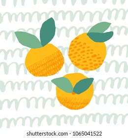 Cute card design with orange fruits. Trendy design template. Fresh and modern wall art, t-shirt, packaging design. Vector illustration.