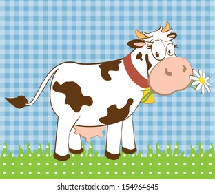 cute card design it patchwork textile applique stile with fun cow. vector illustration 