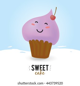 Cute card with dessert icon. Sweet illustration with lettering. Gradient background. Vector. Good for bakery, cafe, restaurant, poster, placard, card and labels.