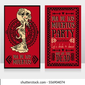 cute card for dia de los muertos, doodle sugar scull girl, vector illustration