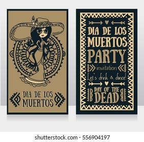 cute card for dia de los muertos, doodle sugar scull girl, vector illustration
