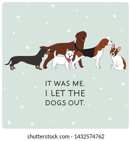 Cute card with dogs of different breeds