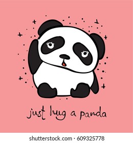 Cute card with doodle panda and funny hand drawn text .Simple design of cute pandas perfect for kid's banners, stickers and other kid's things