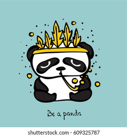 Cute card with doodle panda and funny hand drawn text .Simple design of cute pandas perfect for kid's banners, stickers and other kid's things
