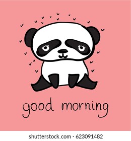 Cute card with doodle panda and funny hand drawn text .Simple design of cute pandas perfect for kid's banners, stickers and other kid's things