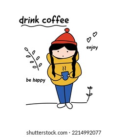 cute card drink coffee enjoy be happy