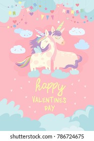 Cute card with fairy unicorns in love