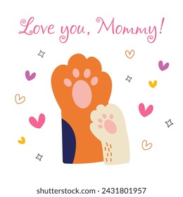 Cute card with family cats. Love you mommy. Vector illustration.