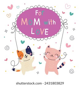 Cute card with family cats. For Mom. Vector illustration.