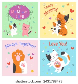 Cute card with family cats. Set Best family. Vector illustration. color background