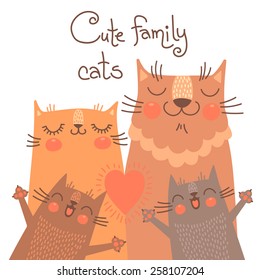 Cute card with family cats. Vector illustration.