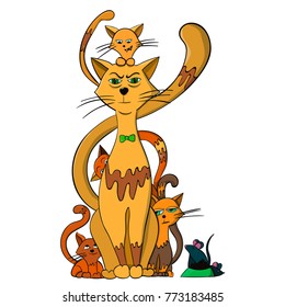 Cute card with family cats. Vector illustration.
