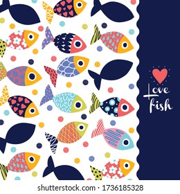 Cute card. Fish and polka dots.