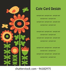 cute card with flowers and bird. vector illustration