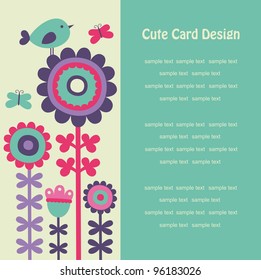 cute card with flowers and bird. vector illustration