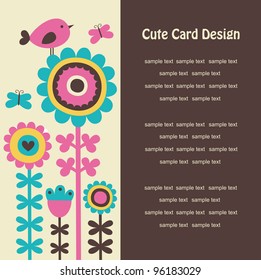 cute card with flowers and bird. vector illustration