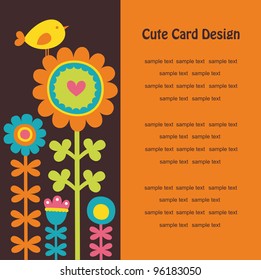 cute card with flowers and bird. vector illustration