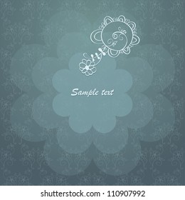 Cute card with flowers and emblem. Background seamless is complete.