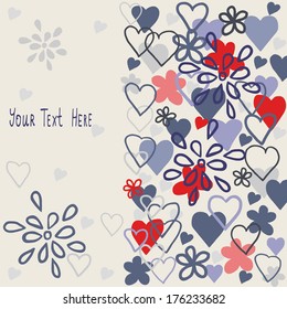 cute card with flowers and hearts