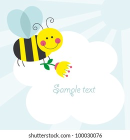 cute card with fun bee. vector illustration