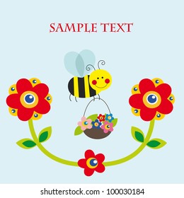 cute card with fun bee. vector illustration