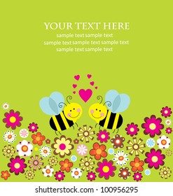 cute card with fun bee. vector illustration