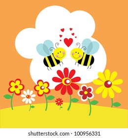 cute card with fun bee. vector illustration
