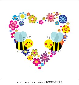 cute card with fun bee. vector illustration