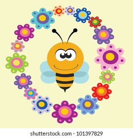 cute card with fun bee. vector illustration