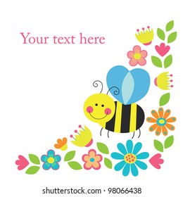 cute card with fun bee. vector illustration