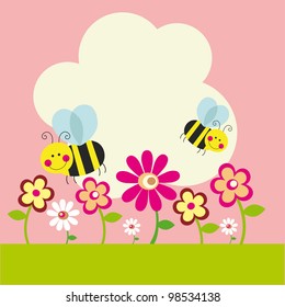 cute card with fun bee. vector illustration