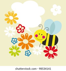 cute card with fun bee. vector illustration