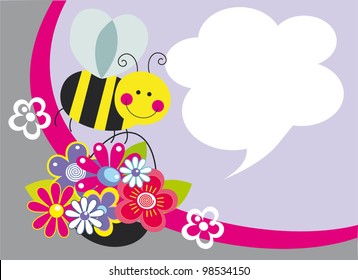 cute card with fun bee. vector illustration