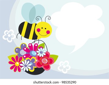 cute card with fun bee. vector illustration