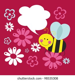 cute card with fun bee. vector illustration