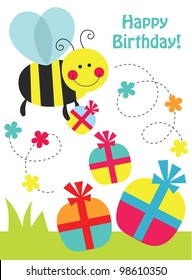 cute card with fun bee. vector illustration