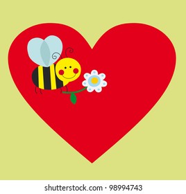 cute card with fun bee. vector illustration