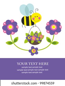 cute card with fun bee. vector illustration