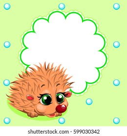 cute card with fun small hedgehog. vector illustration