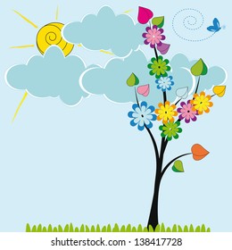 Cute card with funny trees and sun shine