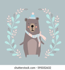 Cute card with hand drawn bear