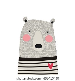 Cute card with hand drawn bear