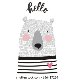 Cute Card With Hand Drawn Bear