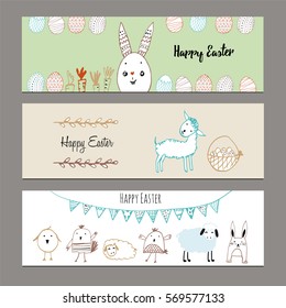 Cute card with hand drawn easter illustrations