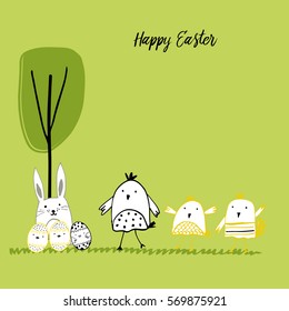 Cute card with hand drawn easter illustrations