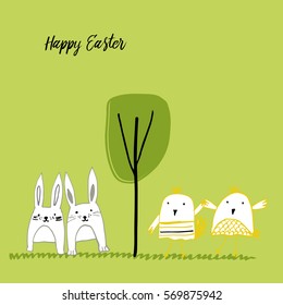Cute card with hand drawn easter illustrations