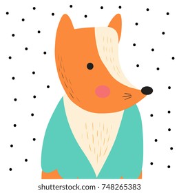 Cute card with hand drawn fox