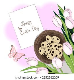 Cute card Happy Easter, on white background vector illustration
