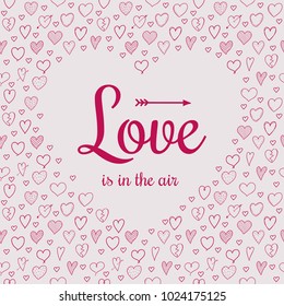 Cute card with heart sketch and wishes for Valentine's Day. Vector.